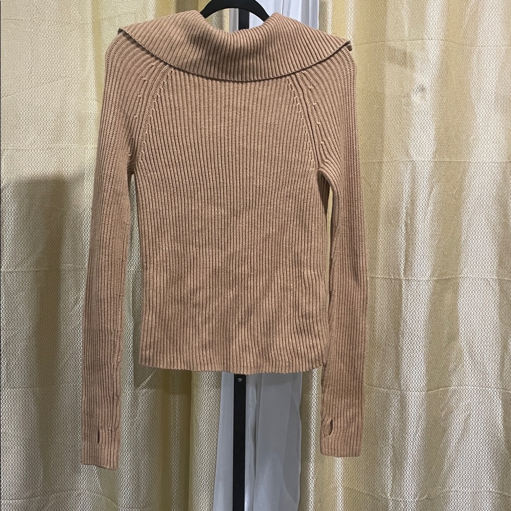 Cozy Tan Ribbed Turtleneck Sweater